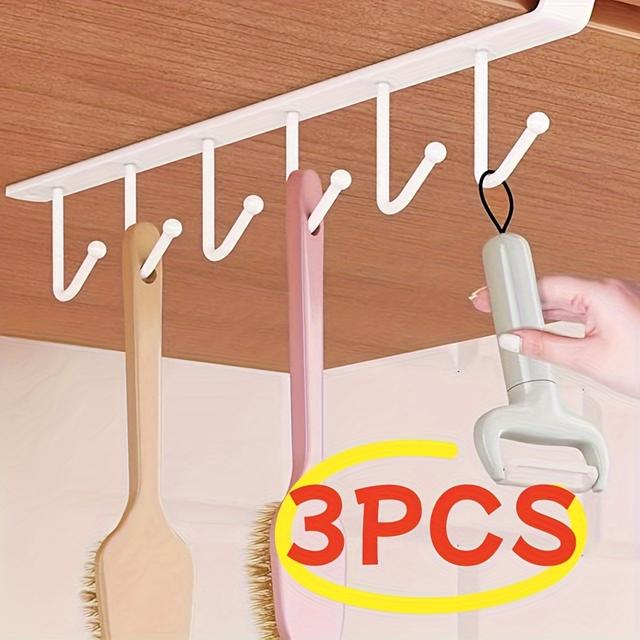 TEMU 3-pack No Drill Under Shelf Mug Hooks - Space Saving Coffee Cup And Kitchen Utensil Holder For Cabinets (up To 0.9") - Versatile Storage For Towels, Ties, Belts, Scarves And More - Durable And