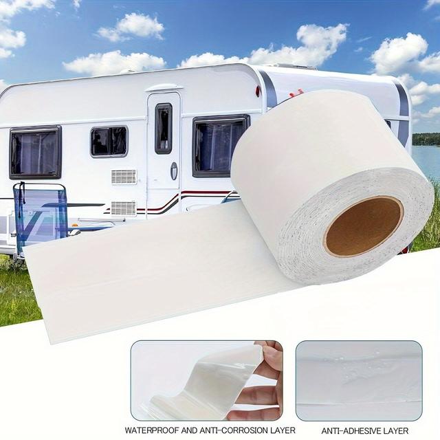 TEMU 1roll Super Strong Rv Roof Butyl Tape - Durable Rubber Anti-aging Polymer Elastic Film, Repair Tape, Motorhome Maintenance, Flexible Sealing Tape, Suitable For Cars, Windows And Roofs