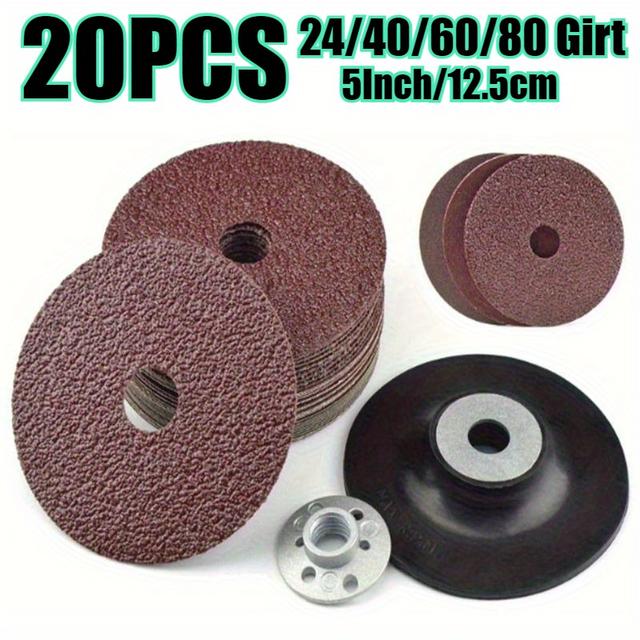 TEMU 20pcs 5-inch 24/40/60/80 Grit Metal Polishing Fiber Discs With Black Plastic Backing Pad - M14 Thread Suitable For Angle Grinders And Hand , Ideal For Automotive & Woodworking
