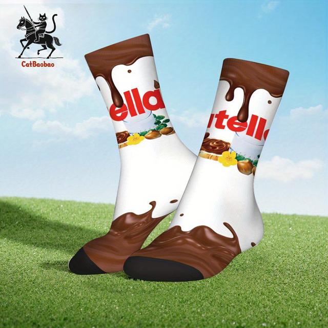 TEMU 1pc Socks - "" Design With Melted Chocolate & Flowers, Universal Size, Breathable, Machine Washable, Perfect For Summer & Outdoor Activities, Outdoor Socks | Sock Design | Knit Texture