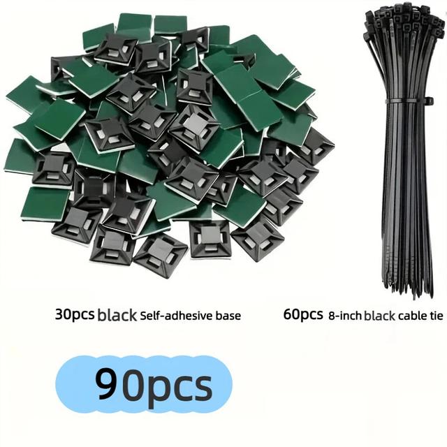 TEMU 90 Self-adhesive Cable Tie Mounts - Cable Management Clips And Wall Anchors For Secure Wire Fastening, Available In