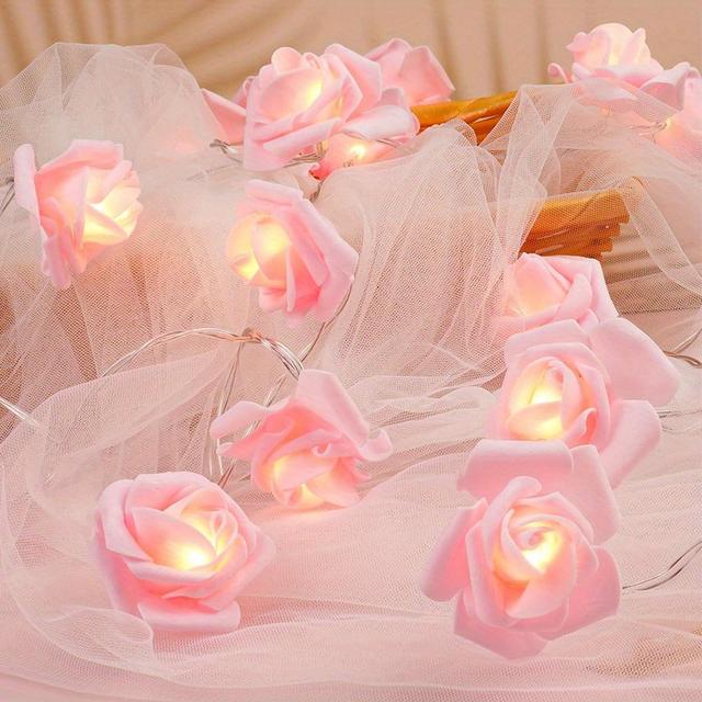 TEMU 59.1inch/4.92ft Rose Light String, Led Lights, Lights, Valentine Day Decorative Light String, Fairy Lights With Flower Garland For Valentine, Party, Garden, Christmas, Wedding (without Battery)
