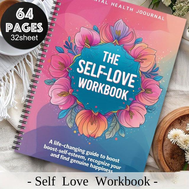 TEMU 1pc Aesthetic Floral & Gratitude Spiral Notebook - Inspirational "the Workbook" Logbook For Mental Health, & Wellness, Mixed Colors, Paper Material, No Feathers, Daily Planner & Organizer
