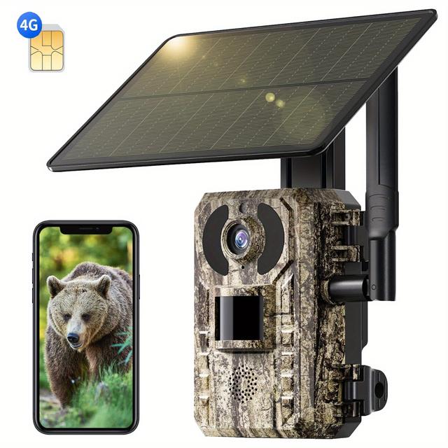 TEMU 2K Wildtier-Kamera mit SIM-Karte für Live-Übertragung – Solarbetrieben/0,2S Schnelle Alarmierung + Unsichtbare Nachtsicht, Kontinuierliche Überwachung, Kein WLAN erforderlich