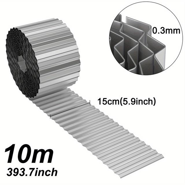 TEMU 15 cm hohe, wellenförmige, galvanisierte Metall-Rasen-/Blumenbeet-Kante, erhältlich in Längen von 5 m bzw. 10 m, in Silber- und Schwarzfarbe