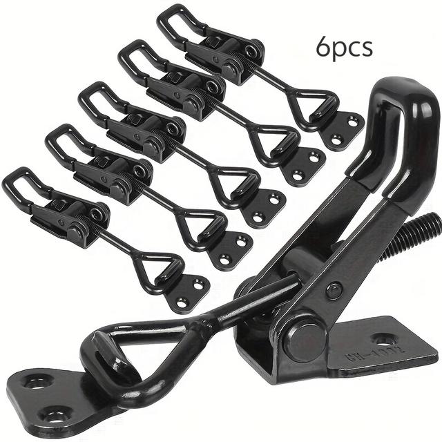 TEMU 6pcs Heavy Duty Iron Toggle Clamp, Adjustable Lever Latch - Secure Quick Release Fixture For Home And Industrial Use, Load Capacity 100kg/220lbs