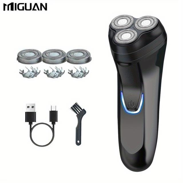 TEMU Miguan Electric Shaver With 3 Shavers - Usb Rechargeable, Sleek With Blue Accents, ; Ideal Father's Day Gift, Grooming Accessory, Modern Aesthetic, Durable Construction