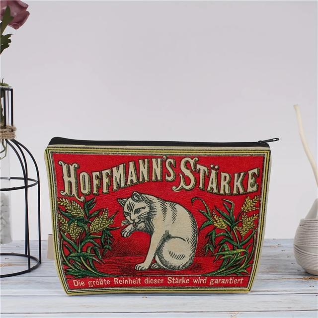 TEMU ビンテージ猫＆小麦メイクバッグ - 赤い風景のピグテールキティデザインケース、耐久性のあるファ、女性＆男性向け、友達・家族・旅行・日常使いに最適な可愛いギフト