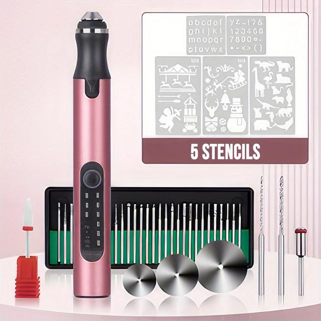 TEMU Rechargeable Engraving Pen Set, Cordless Portable Engraving Tool For Artists & Diyers - Engrave 50+ Surfaces - Beginner Friendly - Free 37 Bits, For Metal Glass Ceramic Jewelry