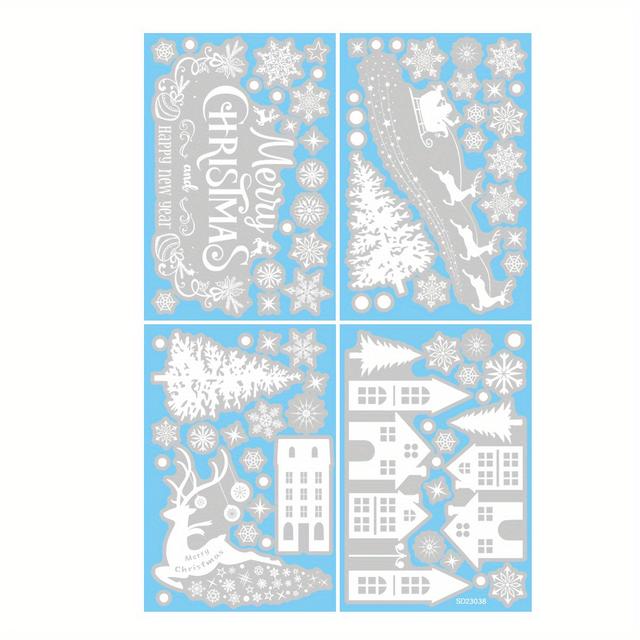 TEMU 1 Set Of 79 Christmas Themed Static Cling Window Clings, White Snowflake, Reindeer, Santa Claus, And Tree Stickers, Suitable For Christmas Atmosphere Decoration