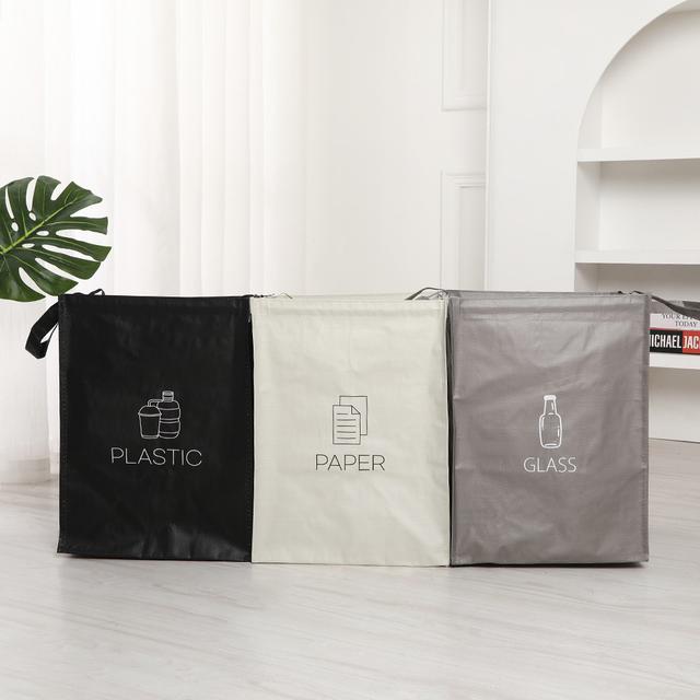 TEMU 3枚セット ビニエンスストア用 ゴミ分別袋 手持ち収納バッグ ラミネートPP織り生地