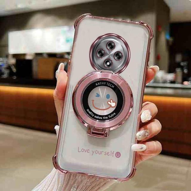 TEMU Funda para móvil: Reno12F Airbag Transparente con Cara Sonriente, Soporte Antigolpes y Antichoque para Oppo Reno 12F, Cubierta Trasera con Soporte