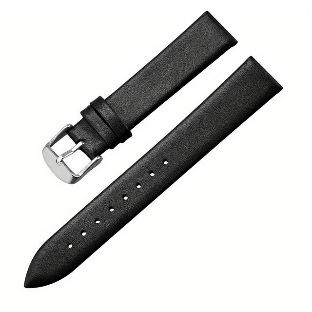 TEMU Genuine Calfskin Leather Watch Strap With Silvery Deployant Clasp Buckle, Multiple Sizes (12mm-22mm) For Men And Women, Elegant Wristband Replacement