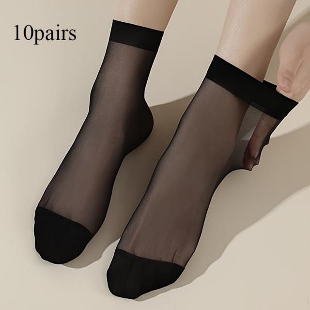 TEMU 10 Pairs Of Women's Transparent Thin Breathable Sweat Absorbing Socks In Colors (beige, Gray, Black, Coffee) Elegant And Casual Suitable For Daily Wear
