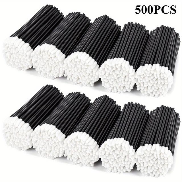 TEMU 500 st Engångs Läppborstar | Nylonborst, ABS Plaststav, Luddfria Sminkapplikatorer, Svart