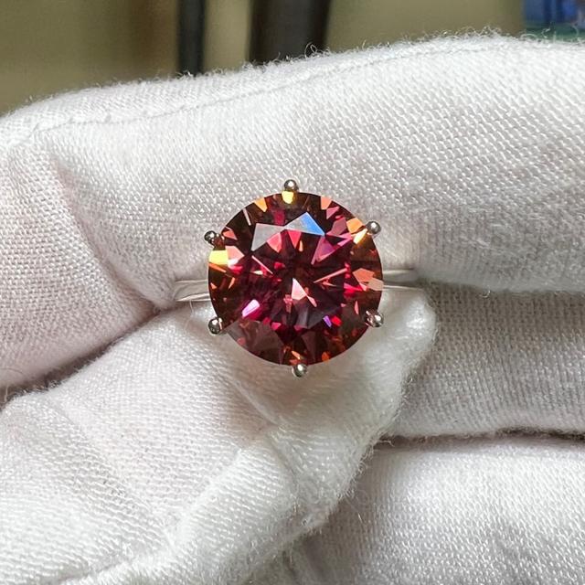 TEMU 1.6g Moissanite 1pc 3 Carat Elegant Red Round Cut Moissanite Ring, Unisex , Suitable For Proposals & , Ideal For Men And Women At Banquets, Parties, Official Events, And Anniversary Gifts.