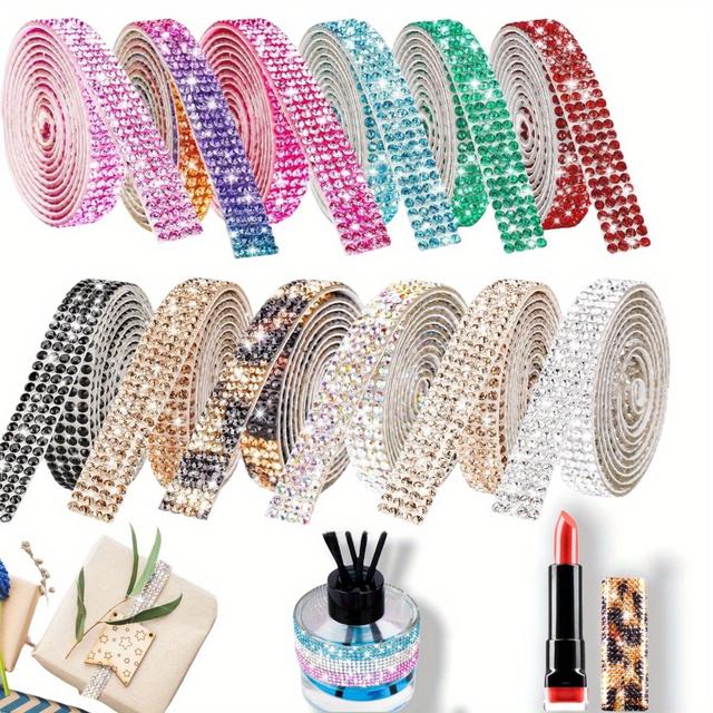 TEMU Crystal Diamond Ribbon 12 Rolls, Crystal Self Adhesive Diamond Bling Ribbon Roll Diy, Decoration Sticker For Valentine Birthday Gifts Crafts Party Decor