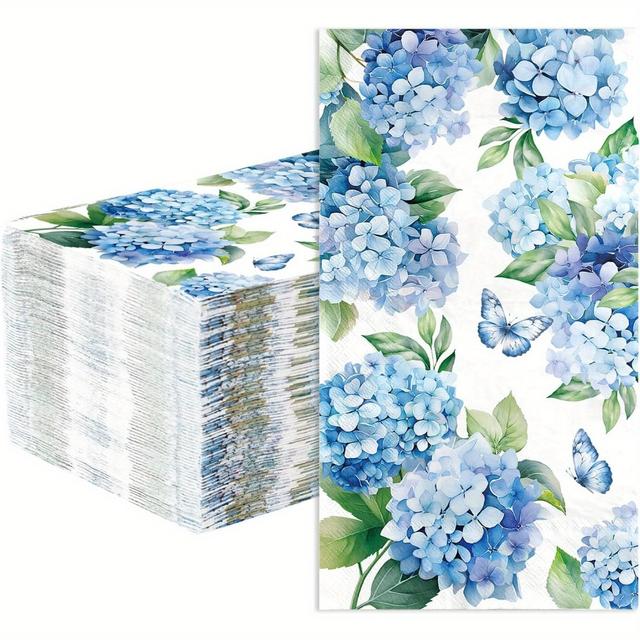 TEMU 20 Unidades de Guardanapos de Papel 2 Folhas Azul com Borboletas , Toalhas de Mão Descartáveis Absorventes para Decoração de Casamento, Jantar, Almoço, Banheiro e Cozinha,