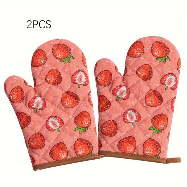 TEMU Zestaw grubych rękawic kuchennych w truskawkowy wzór, idealny do codziennego użytku i gotowania na zewnątrz – trwałe i praktyczne narzędzie do kuchni