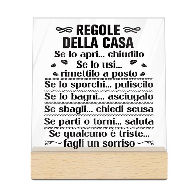 TEMU 1pc Putuo Decor Italian Rules Of The House Acrylic Sign With Wooden Base, Desktop Decor For Home, Kitchen, Living Room, Farmhouse - No Feather, Battery-free Tabletop Decoration
