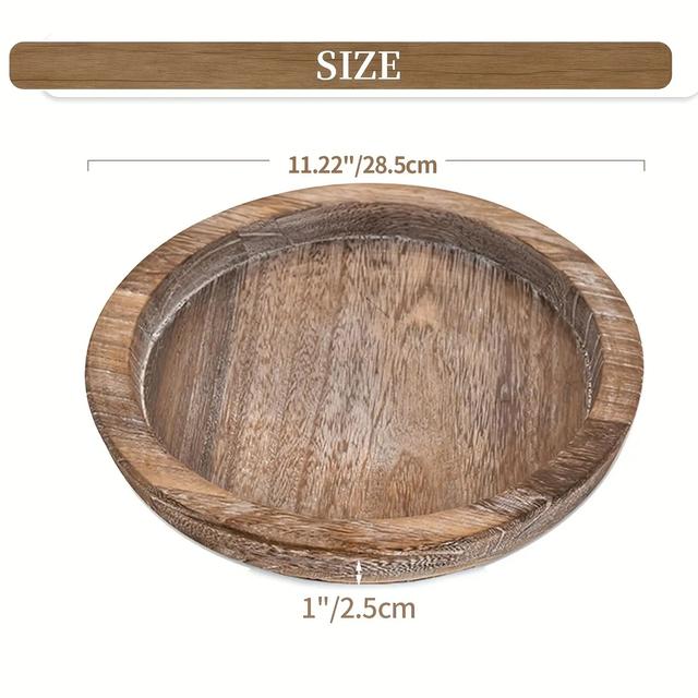 TEMU A Wooden Round Tray Candle Holder, A Centerpiece Decoration For A Rustic Farmhouse Style Dining Table - Perfect For Candles, Plants, And Ornaments | Decor For Weddings And Christmas Celebrations.