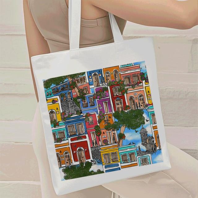 TEMU 1pc Escape To Old Tote Bag Compatible For Women & Students - Lightweight Durable Carryall With Old Puerto , Stylish Bag For Travel, Shopping, , - No-closure Spacious Design