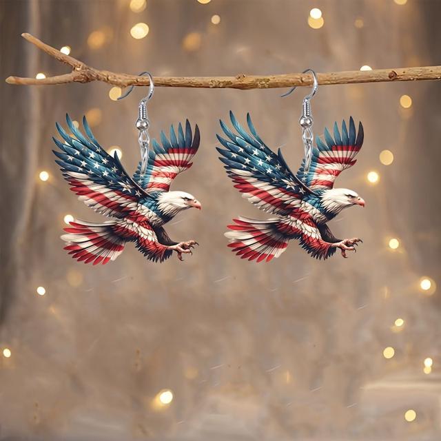 TEMU 1 Pair Patriotic Eagle Dangle Earrings - American With , Red, And S, Iron Hooks, Bohemian Style For Day, Festivals, Or Everyday Additions, Festive Additions|vibrant Design|dangle Earring Design