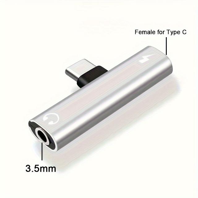 TEMU Compact 2-in-1 Type C To 3.5mm Audio Adapter& Charging Extension For Iphone 15/16 Pro, Xiaomi 13/14, Huawei- Flat Design, Usb-c Connector, Digital Usb Charging Compatibility
