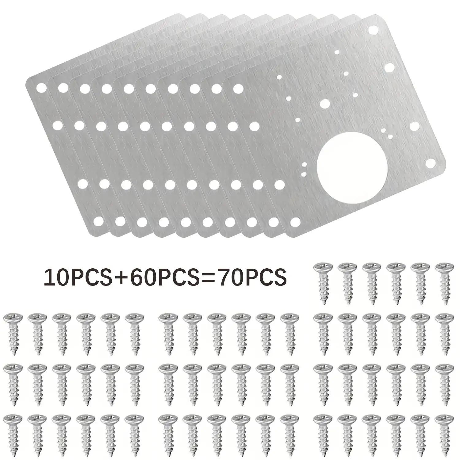 TEMU 70pcs Set Polished Stainless Steel Cabinet Hinge Repair Plate With Screws, Door Hinges Fix Bracket Kit For And Reinforcement Of Cabinet Doors