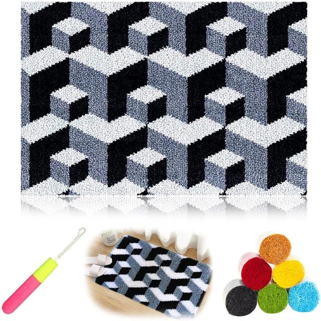 TEMU 1set Fantasy Themed Latch Hook Rug Kit For Adults And Teens, Diy Crochet Yarn Craft Set With Mixed Color Canvas, Loom Kit For Beginners