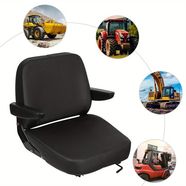 TEMU Black Forklift Seat With Adjustable Backrest Suitable For Tractors And Bulldozers