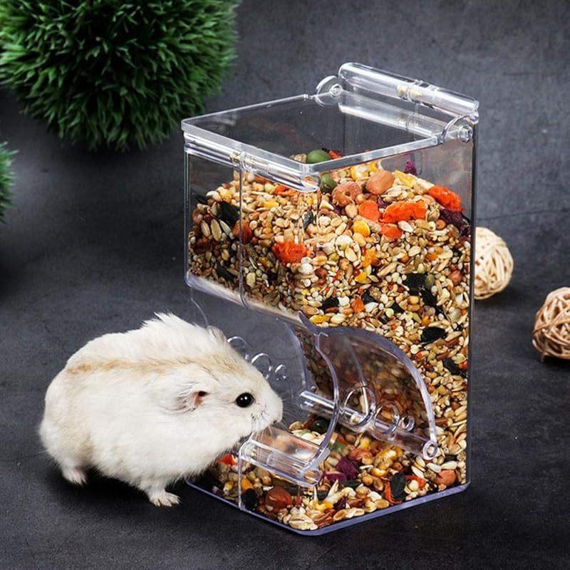 TEMU Hamsters Feeder Small Animals Automatic Dispenser Acrylic Food Storage Bowl For Dwarf Hamster Gerbils Mice Hedgehog Guinea Pig Pigeon Parrots