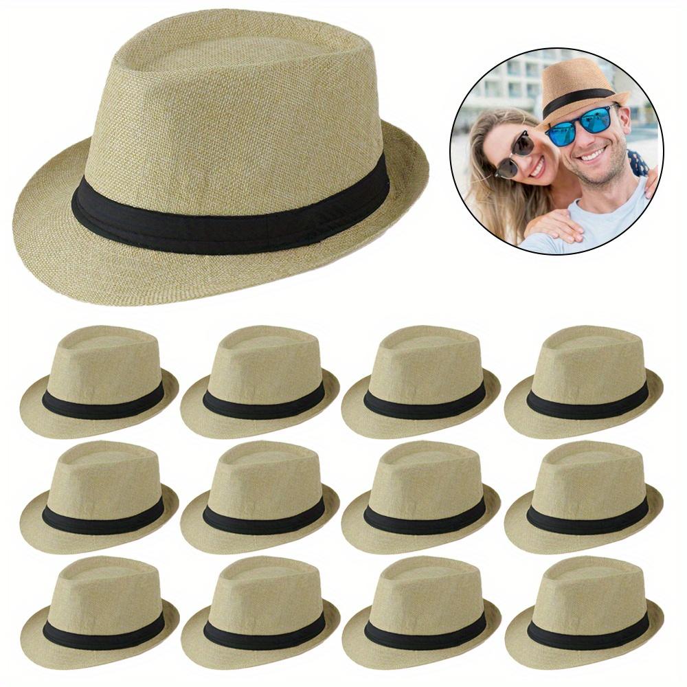 TEMU 12 Mixed Panama Solid Color Top Hats, Jazz Hats, Cowboy Hats, Men's And Women's British Hats, Beach Travel And Vacation Western Hats, Wedding And Birthday Parties, Western Cowboy Hats