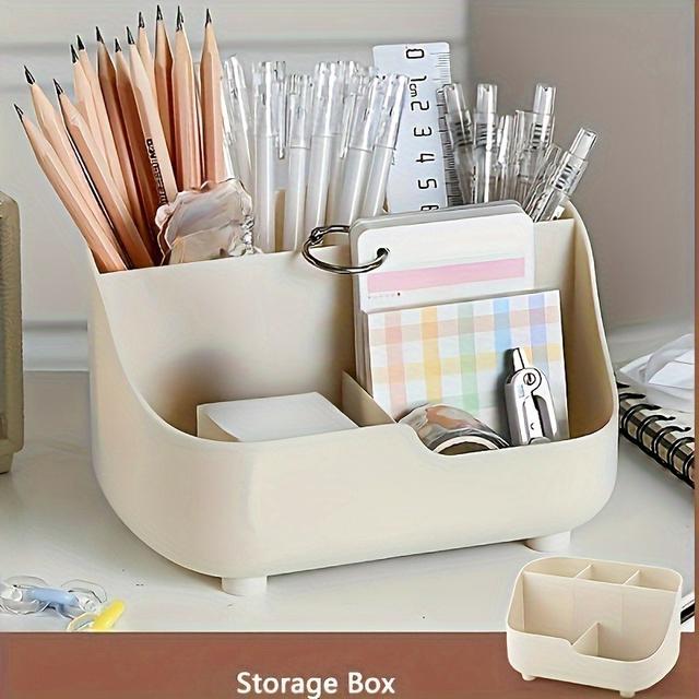 TEMU Solid-colored 5-compartment Desktop Organizer Minimalist Style Multifunctional Storage Solution Desktop Classification And Organization Tool