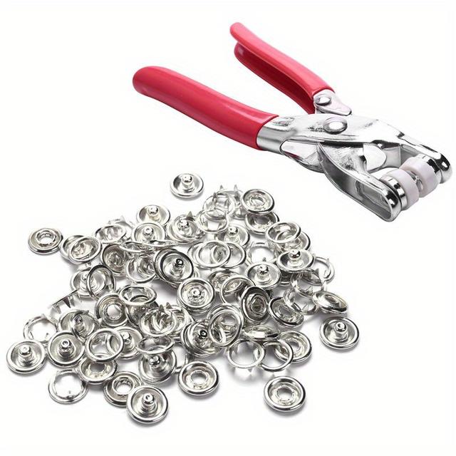 TEMU Metal Sewing Prong Rings Buttons Diy Clothes Press Studs Pliers Snap Craft Fasteners With Clip Tool Installing Clothes Jeans Bag
