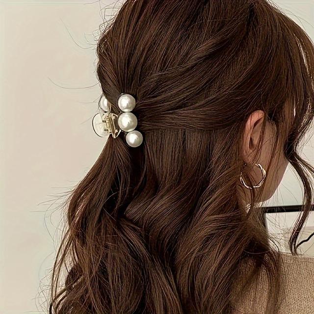 TEMU Elegant Minimalist Pearl Hair Clip For Women - , Solid Color Plastic Oblong Shape, Single Piece, Ideal For Valentine's Day Gift