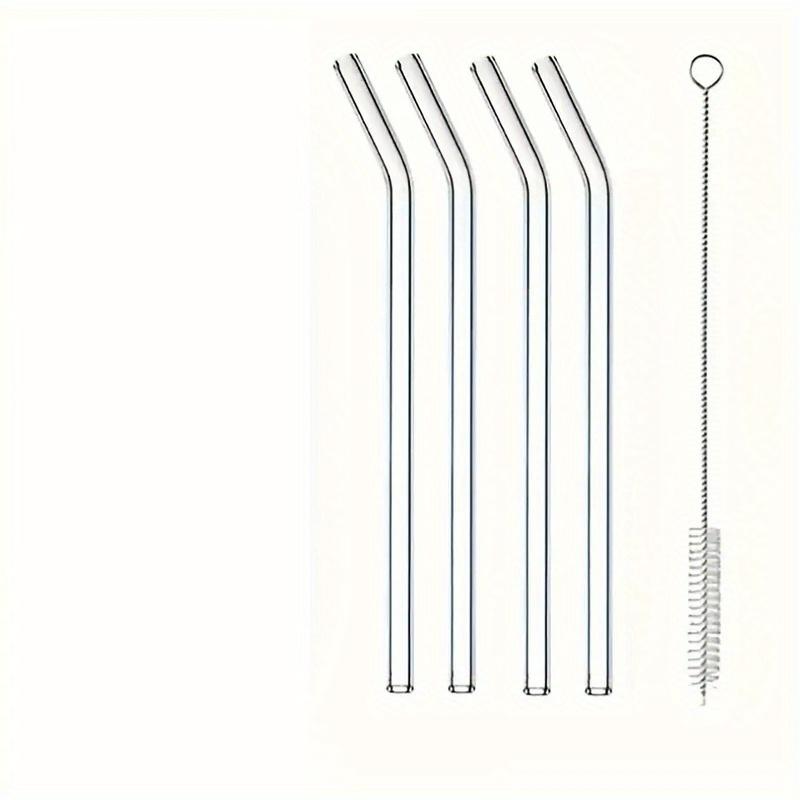 TEMU 1 Set Of 4 Straws + 1 Brush. High Borosilicate Transparent Glass Straws, Heat-resistant, Washable And Reusable Juice Straws