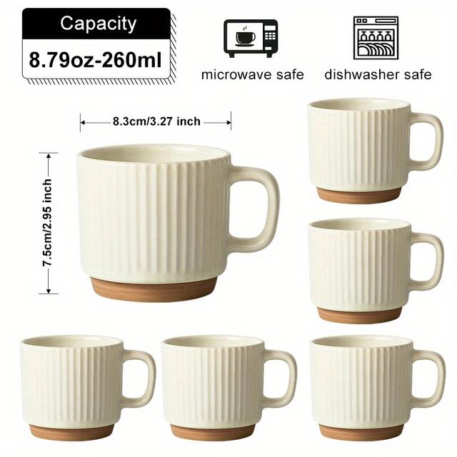 TEMU 6pcs Japanese Striped Cup, Milky White Stoneware Coffee Mug, Milk Cup, Home And Office Water Cup, Wedding Party Holiday Gift Cup, 260ml/8.79oz