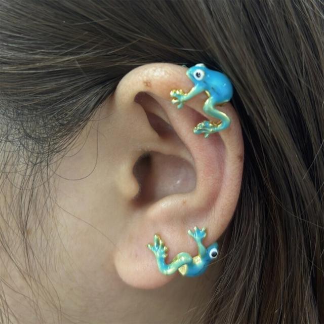 TEMU 1 Par de Aretes de Rana Azul, Lindos Aretes de Rana Azul, Divertidos Aretes de Rana Escaladora, Aretes Góticos