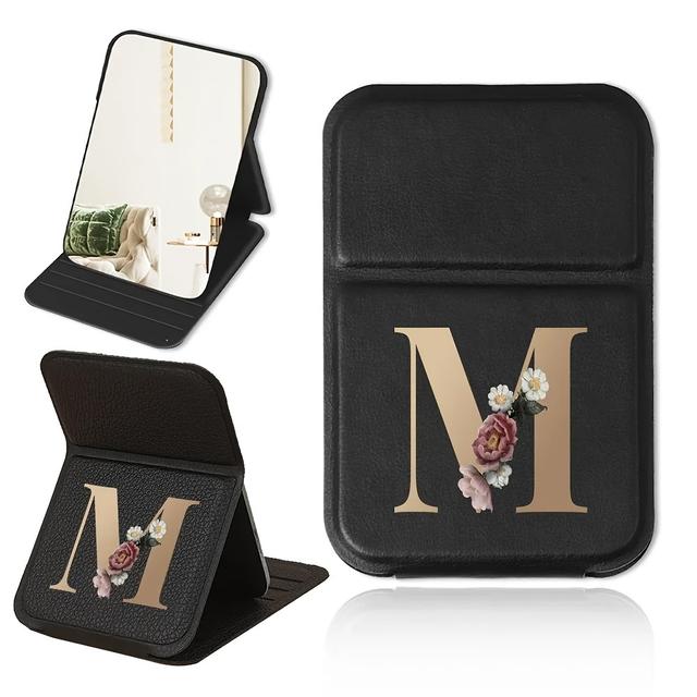 TEMU 1pc Portable Folding Makeup Mirror With Golden Floral Print, Lightweight Luxury Desktop Mirror, Dustproof And Waterproof For Outdoor Use, Valentine's Day Gift For And Teachers