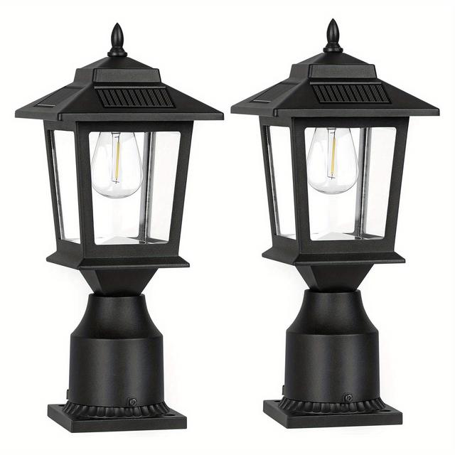 TEMU 2pcs Solar Outdoor Wall Lights, Waterproof Metal Solar Fence Lights With Pier , Dusk To For Outside Deck Fence Yard Garden Patio Decor, Solar Outdoor Wall Lights