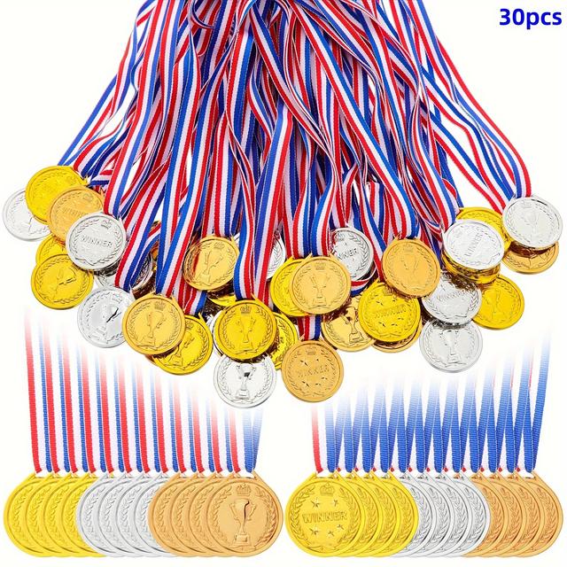 TEMU 30pcs Winner Medals Set(10pcs Golden + 10pcs Silvery + 10pcs Copper), Polyethylene Ribbons, , 3rd , Summer Events, Versatile Use - Pe Material, Safe And Odorless - Featured Product