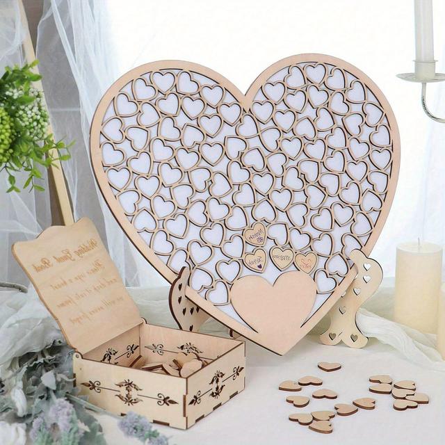 TEMU 101pcs Heart-shaped Inserts Fillable Wooden Guest Book With Gift Box Set | Rustic Style Wedding Anniversary Book Alternative To Traditional Guestbook