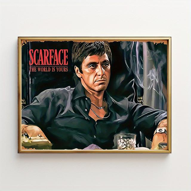 TEMU 1pc Scarface Movie Poster - 16x12 Inch Unframed Vintage Wall Art, Canvas Print With Hook/stand Installation, Iconic Film Decor For Home, Office, Kitchen, Hotel - Retro Cinema Artwork