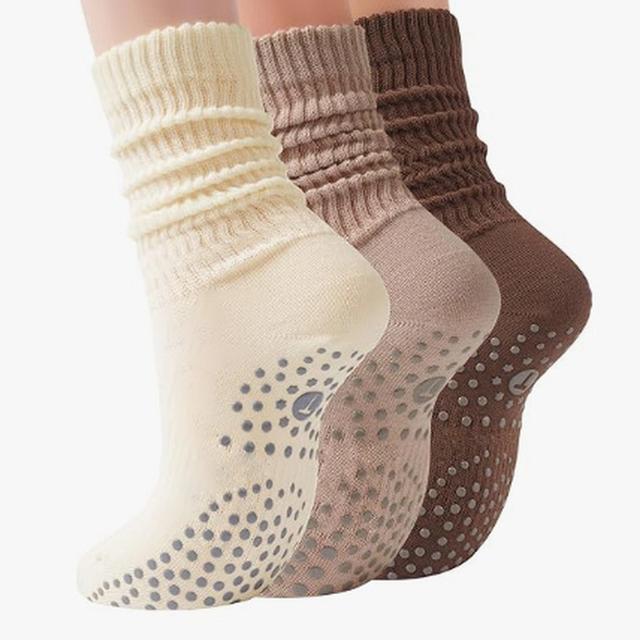 TEMU 3-pack Melard Brown Non-slip Socks For Fitness And Sports, Extra Long With Anti-slip Sole, Versatile For Home Or Gym Use