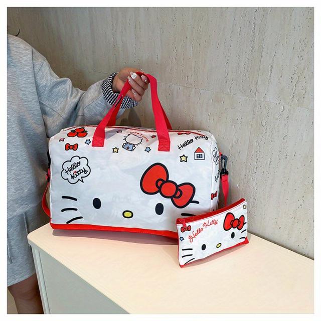 TEMU Conjunto de Dos Piezas de Bolsa de Viaje con Ruedas Sanrio KT Gato, Neceser para Maquillaje y Almacenamiento, Paquete de Equipaje Corto Portátil Kurumi, Bolso Grande de Gran Capacidad Melody