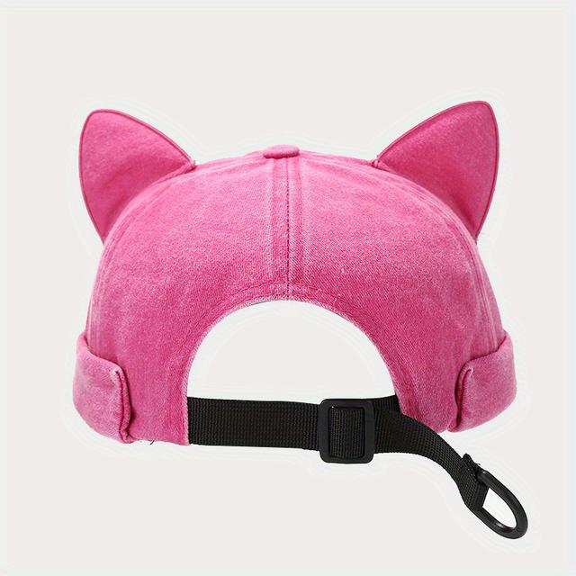 TEMU Women's Cute Cat Ear - Lightweight, Solid Color, Adjustable Strap, Casual Summer Streetwear, Non-stretch Fabric