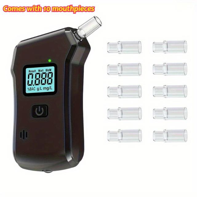 TEMU Alcoholímetro de precisión - entrada de aire desmontable. detector de una pantalla LCD y se de una precisión de BAC de 0.001%. con 10 boquillas desechables.