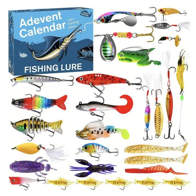 TEMU Boîte de Pêche à 24 Leurres - Kit de Pêche Multicolore pour Eau Douce/Salée avec Spinnerbaits, Vers, Leurres Cuillères & Hameçons - Système de Lâcher Mensuel de Leurres pour Pêcheurs
