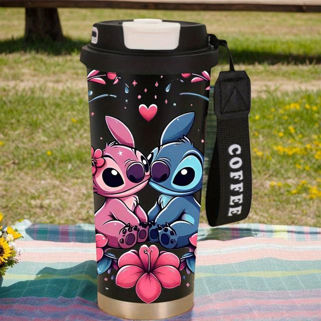 TEMU 1pc Stainless Steel Vacuum Insulated Travel Mug Suitable For & - Stitch Themed, Large Capacity Cup, Ideal Birthday Gift For School, Office, Hiking, Travel